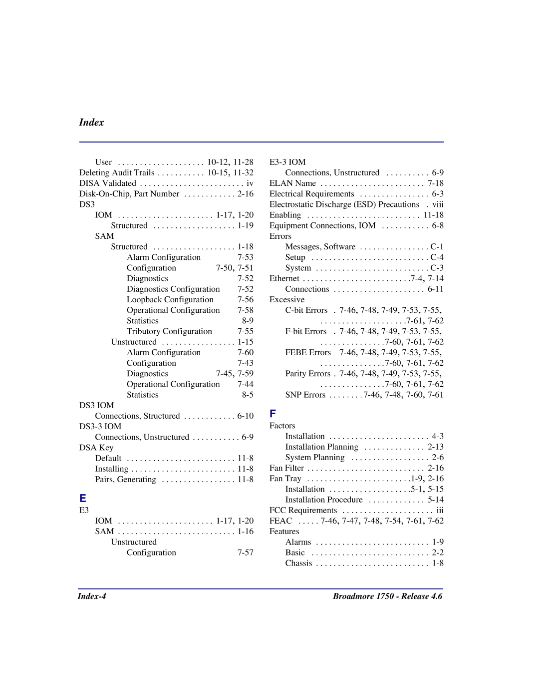 Carrier Access 1750 user manual Index-4 