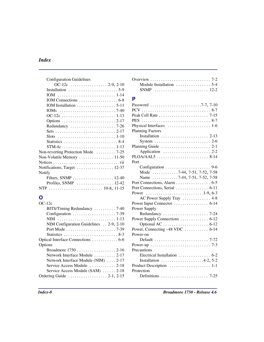 Carrier Access 1750 user manual Index-8 