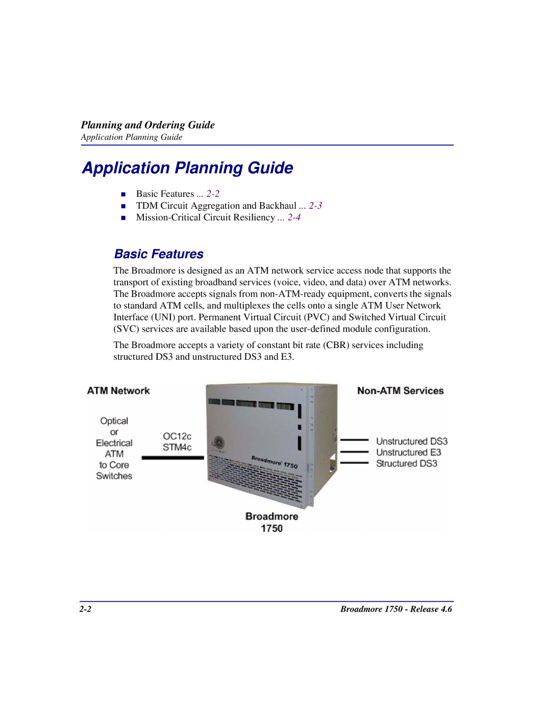 Carrier Access 1750 user manual Application Planning Guide, Basic Features 