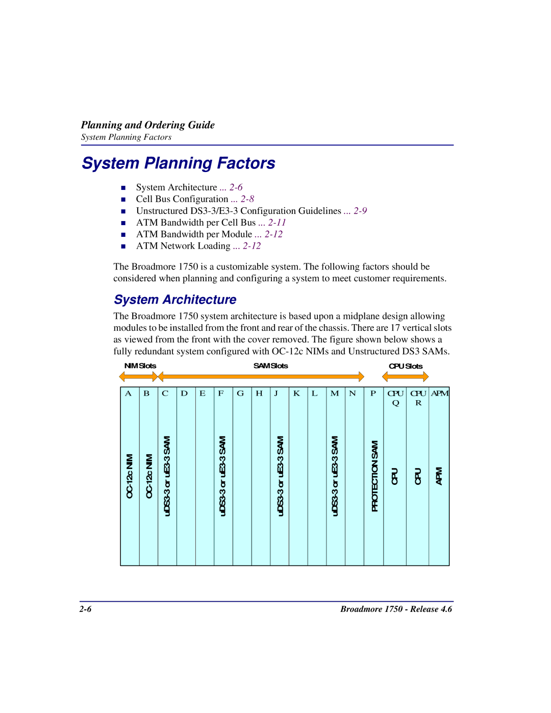 Carrier Access 1750 user manual System Planning Factors, System Architecture 