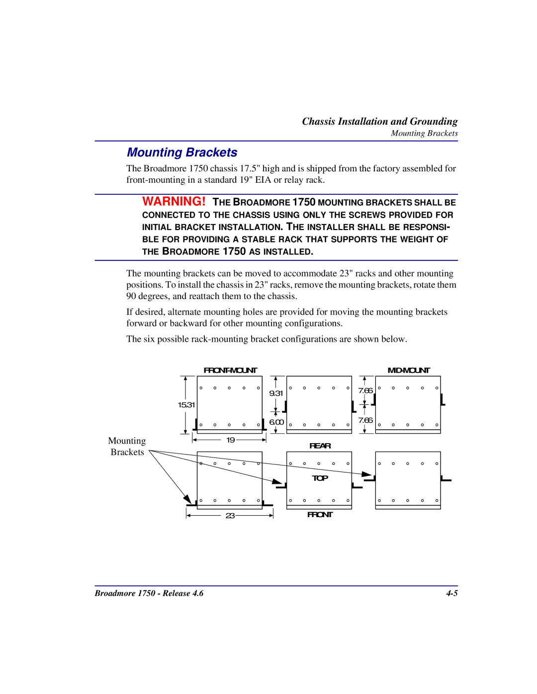 Carrier Access 1750 user manual Mounting Brackets 