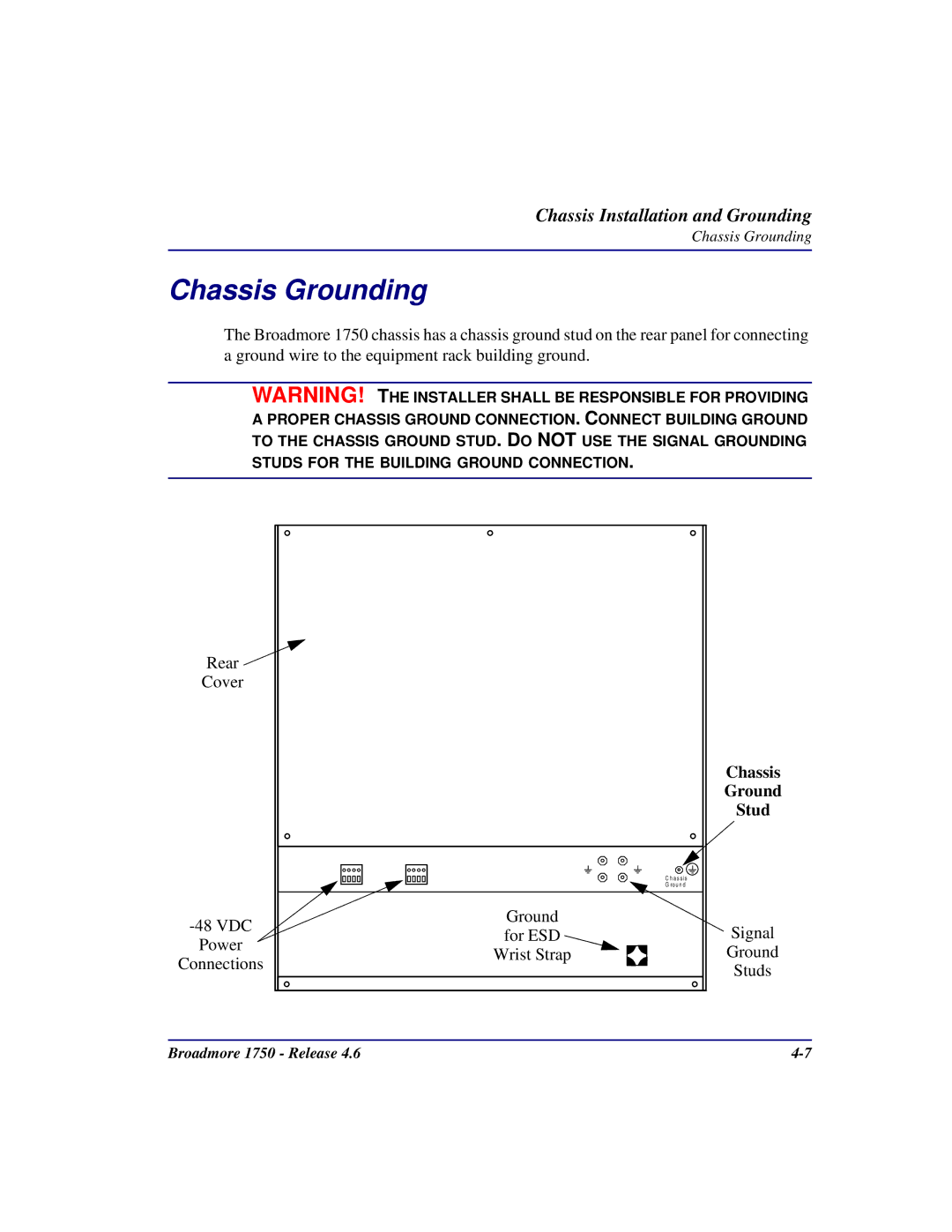 Carrier Access 1750 user manual Chassis Grounding, Chassis Ground Stud 