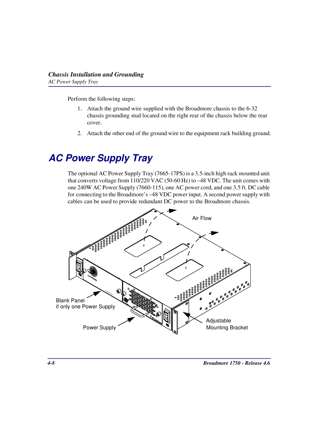 Carrier Access 1750 user manual AC Power Supply Tray 