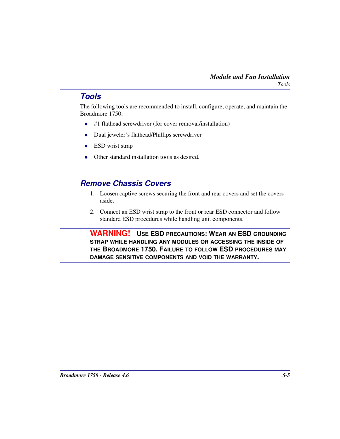 Carrier Access 1750 user manual Tools, Remove Chassis Covers 