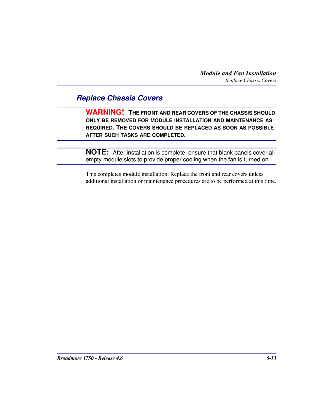 Carrier Access 1750 user manual Replace Chassis Covers 