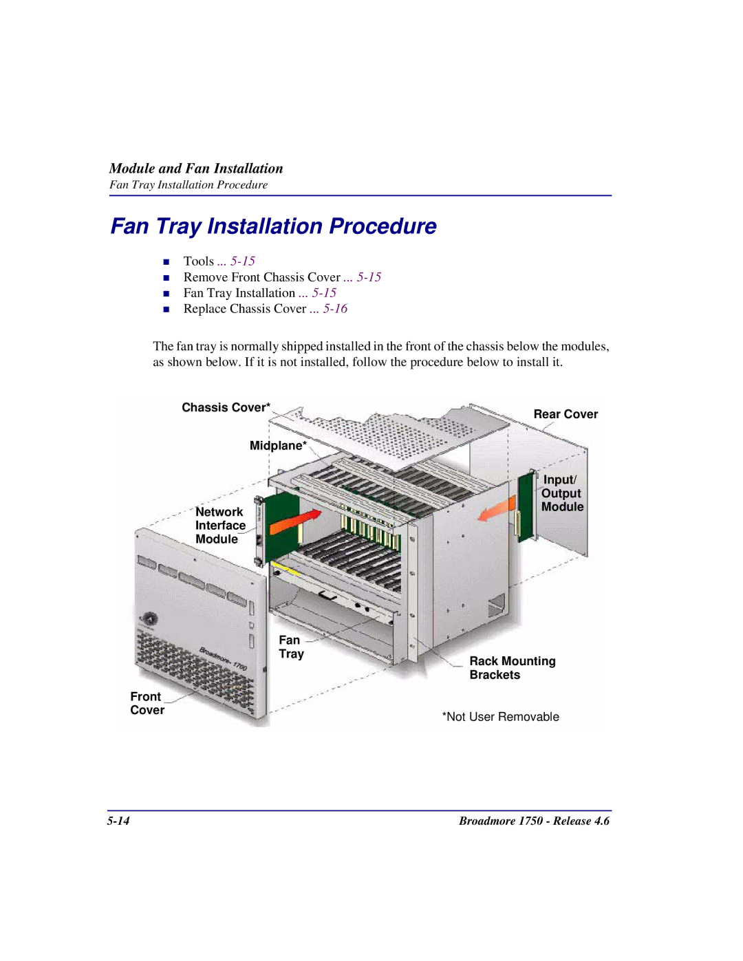 Carrier Access 1750 user manual Fan Tray Installation Procedure 