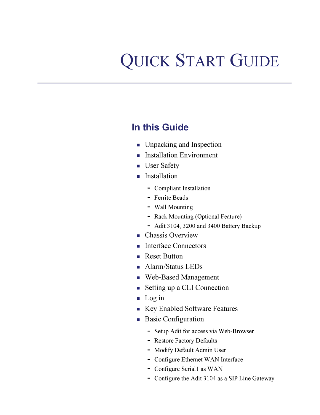 Carrier Access 3104s quick start Quick Start Guide 