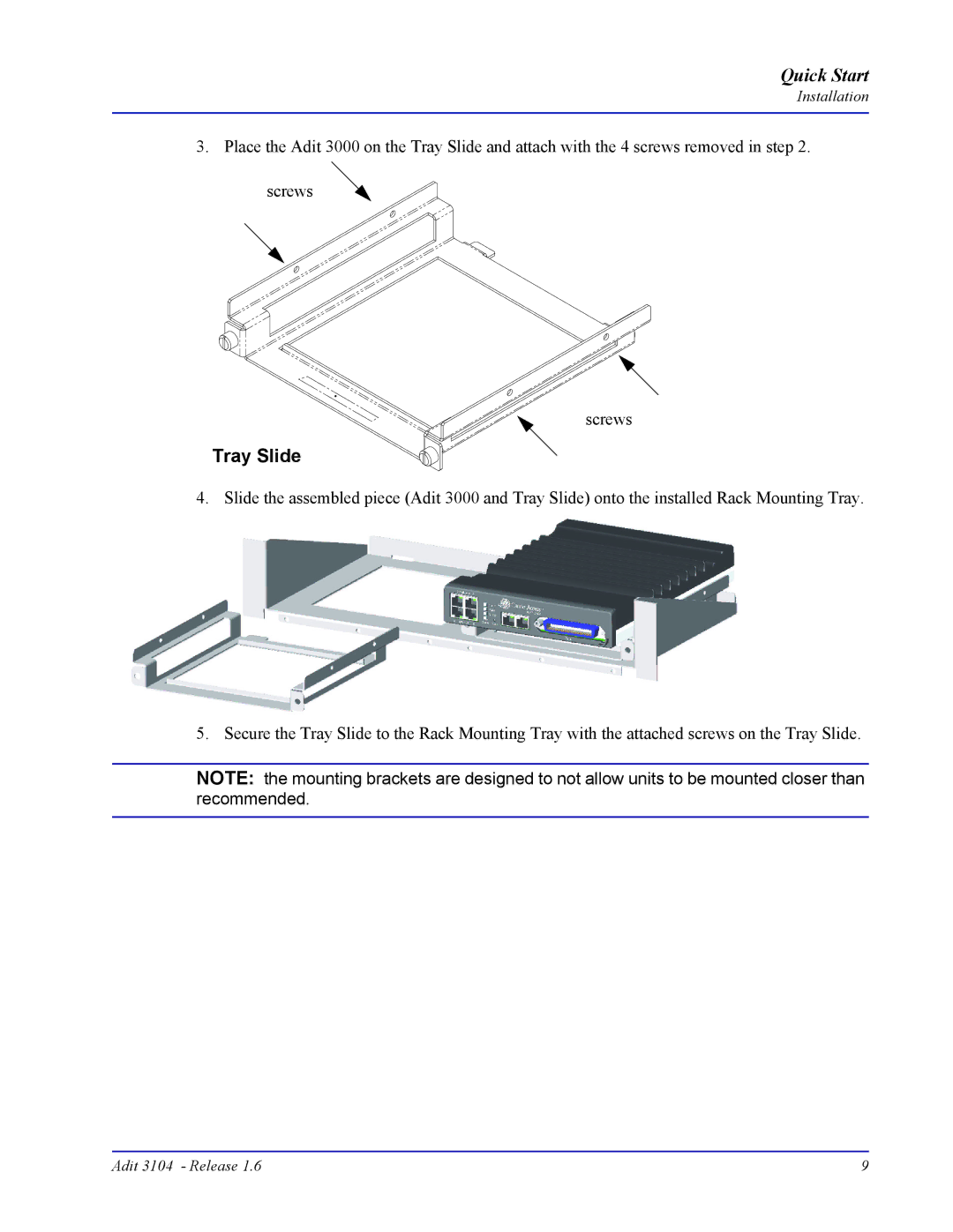 Carrier Access 3104s quick start Tray Slide 