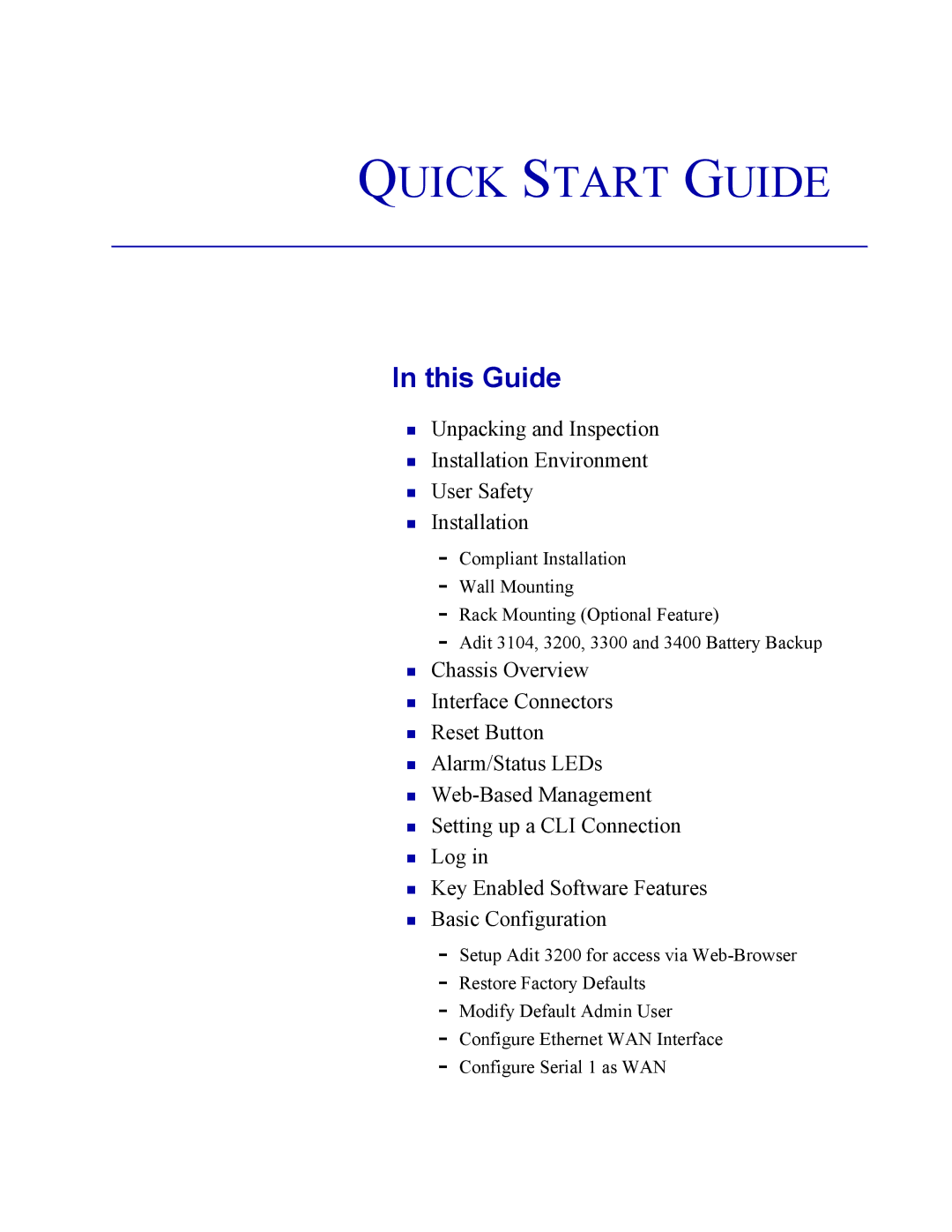 Carrier Access 3200 quick start Quick Start Guide 