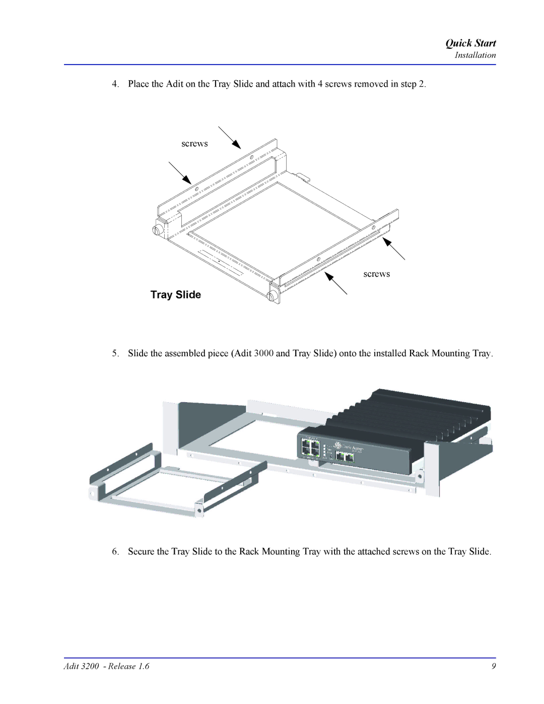 Carrier Access 3200 quick start Tray Slide 