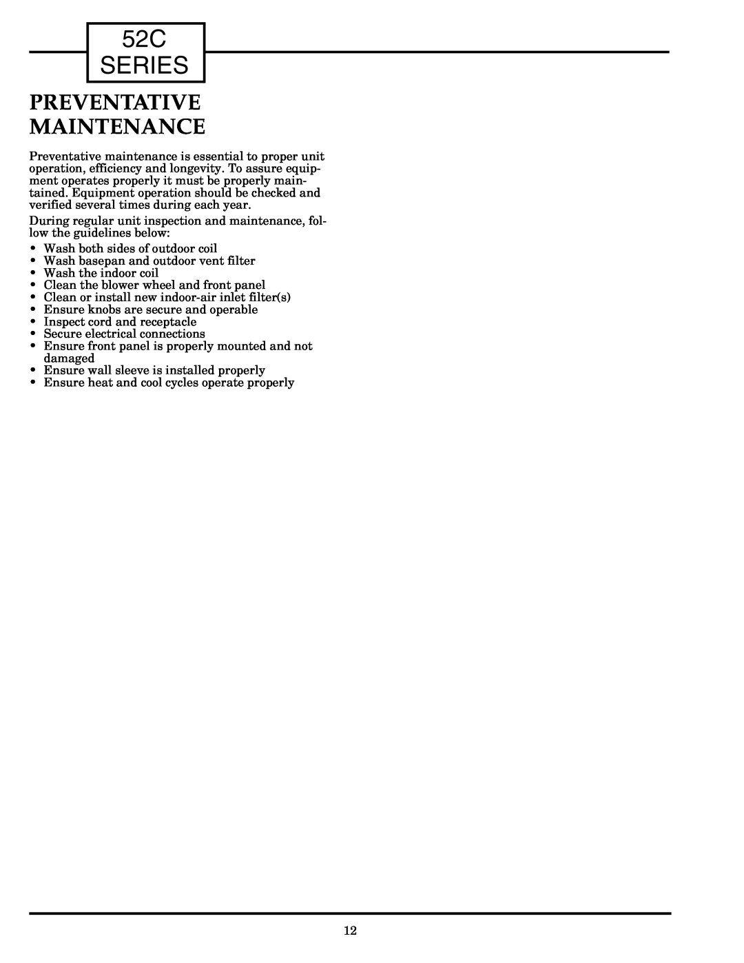 Carrier Access owner manual Preventative Maintenance, 52C SERIES 