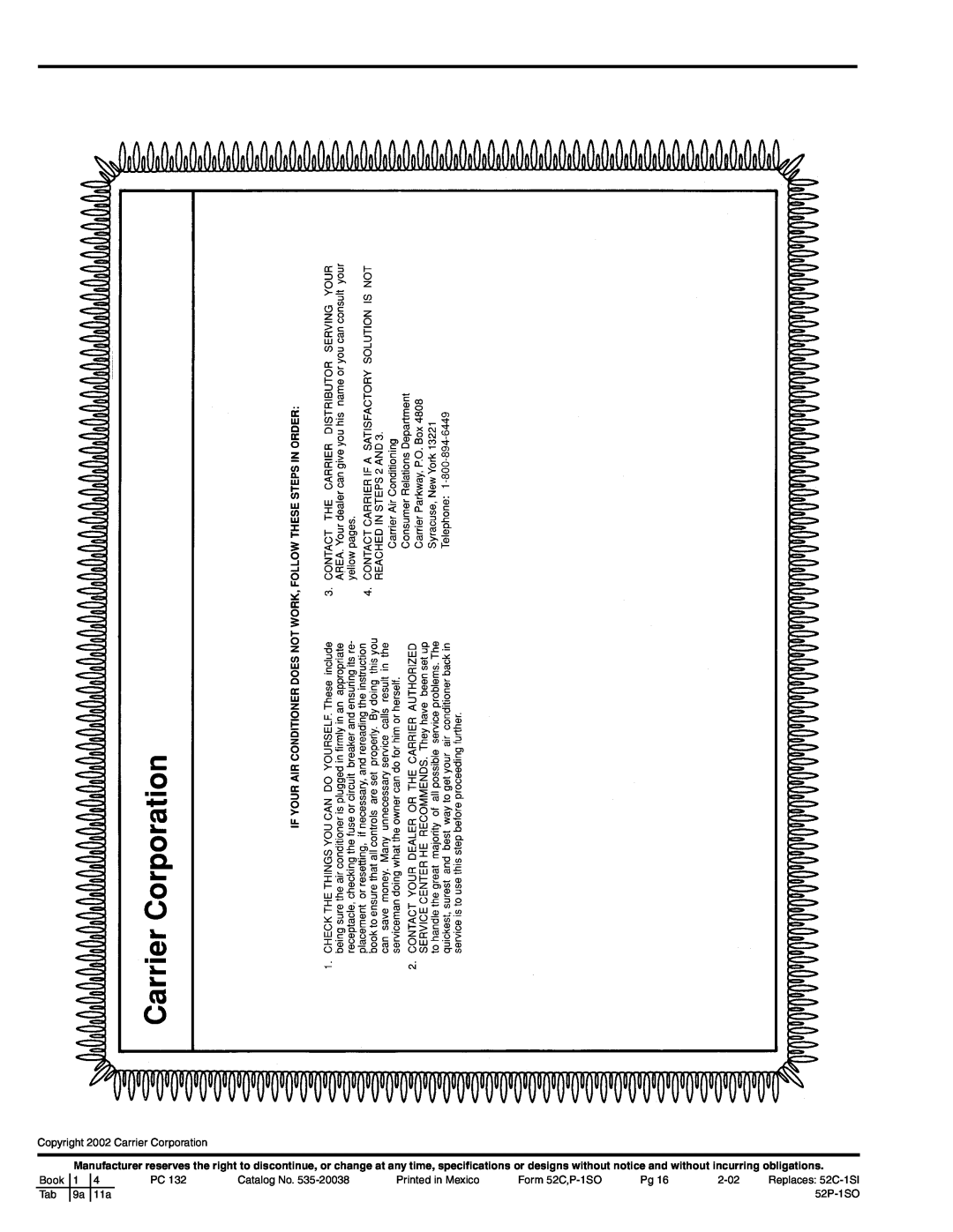 Carrier Access 52P owner manual Copyright 2002 Carrier Corporation 