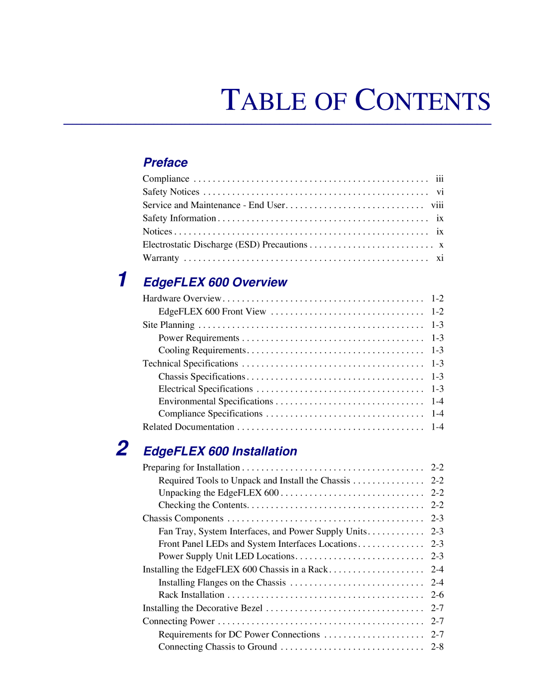 Carrier Access EdgeFLEX, 600 installation manual Table of Contents 