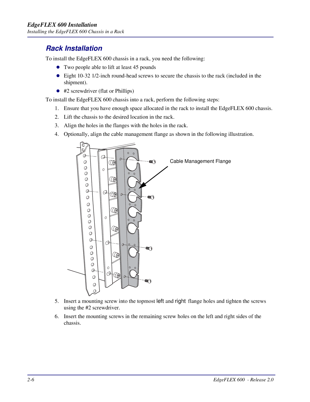 Carrier Access 600, EdgeFLEX installation manual Rack Installation 