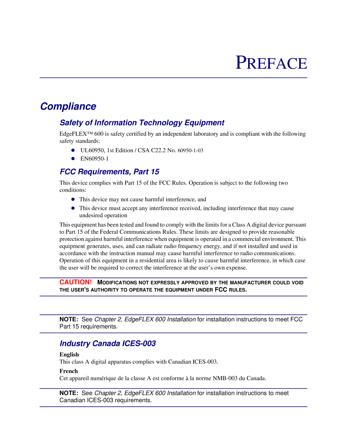 Carrier Access EdgeFLEX, 600 Compliance, Safety of Information Technology Equipment, FCC Requirements, Part 