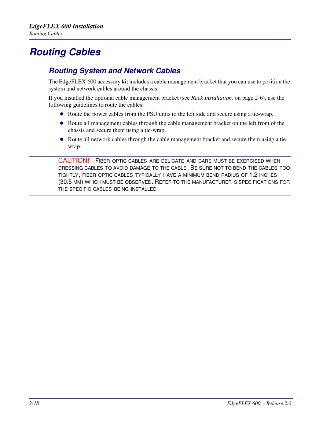 Carrier Access 600, EdgeFLEX installation manual Routing Cables, Routing System and Network Cables 