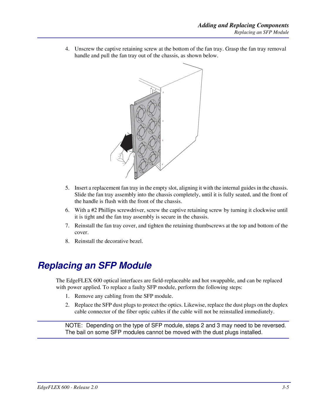 Carrier Access EdgeFLEX, 600 installation manual Replacing an SFP Module 