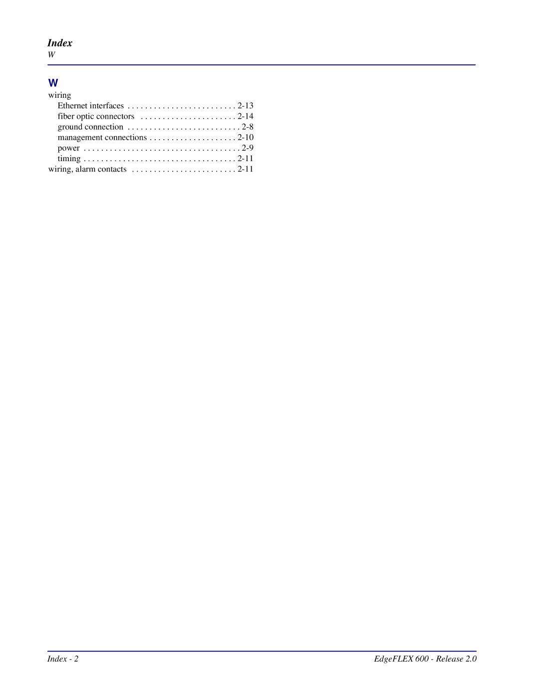 Carrier Access 600, EdgeFLEX installation manual Index 