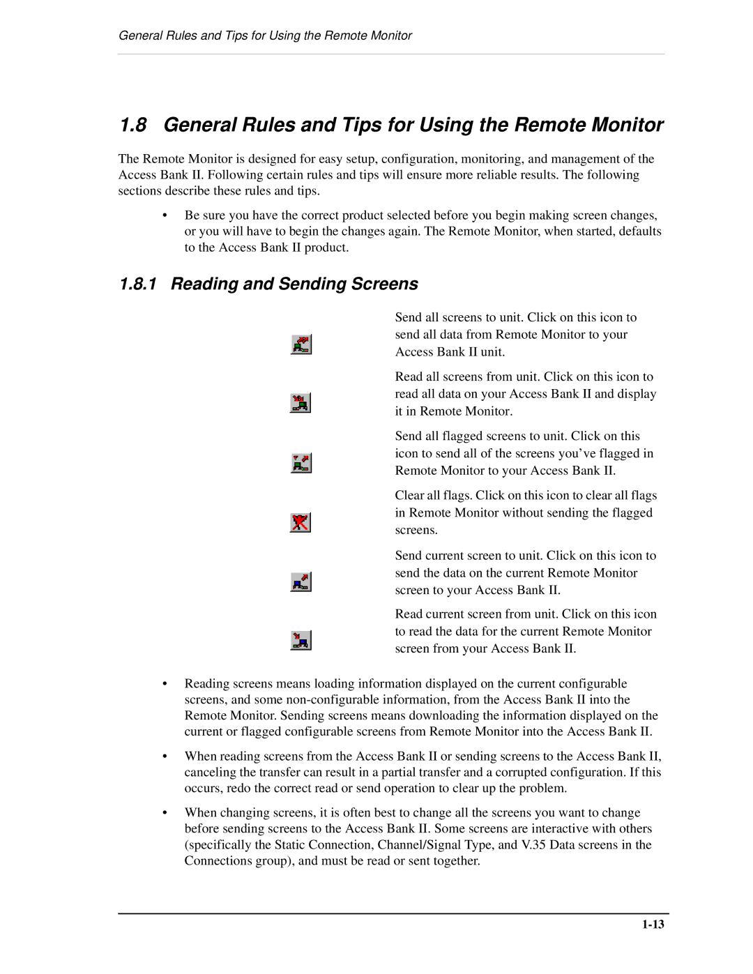 Carrier Access AB II manual General Rules and Tips for Using the Remote Monitor, Reading and Sending Screens 