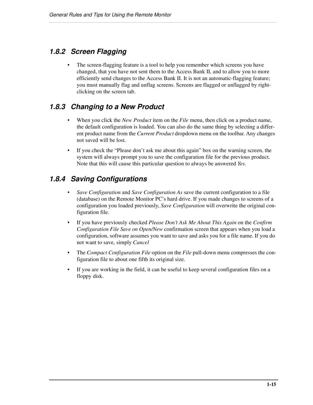 Carrier Access AB II manual Screen Flagging, Changing to a New Product, Saving Configurations 