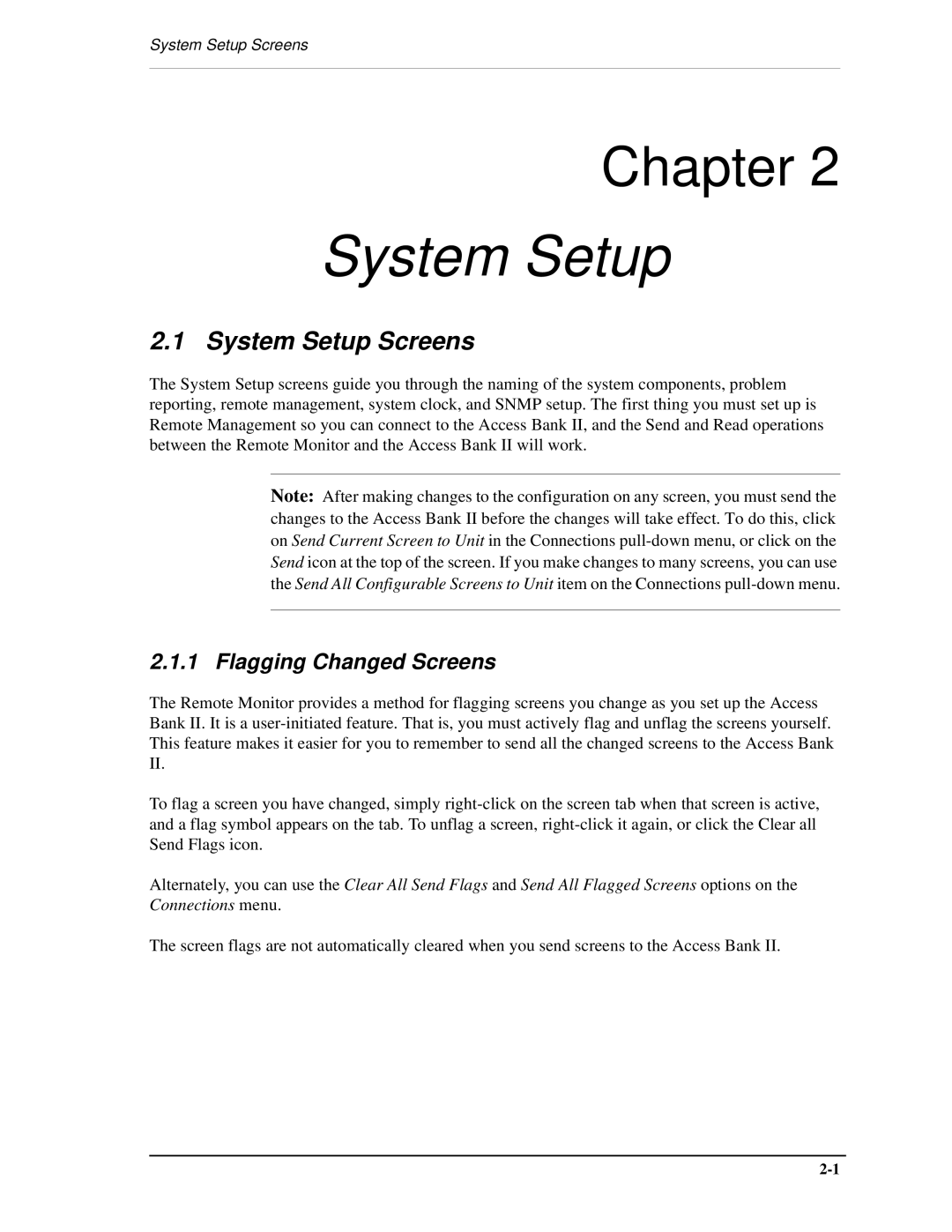 Carrier Access AB II manual System Setup Screens, Flagging Changed Screens 