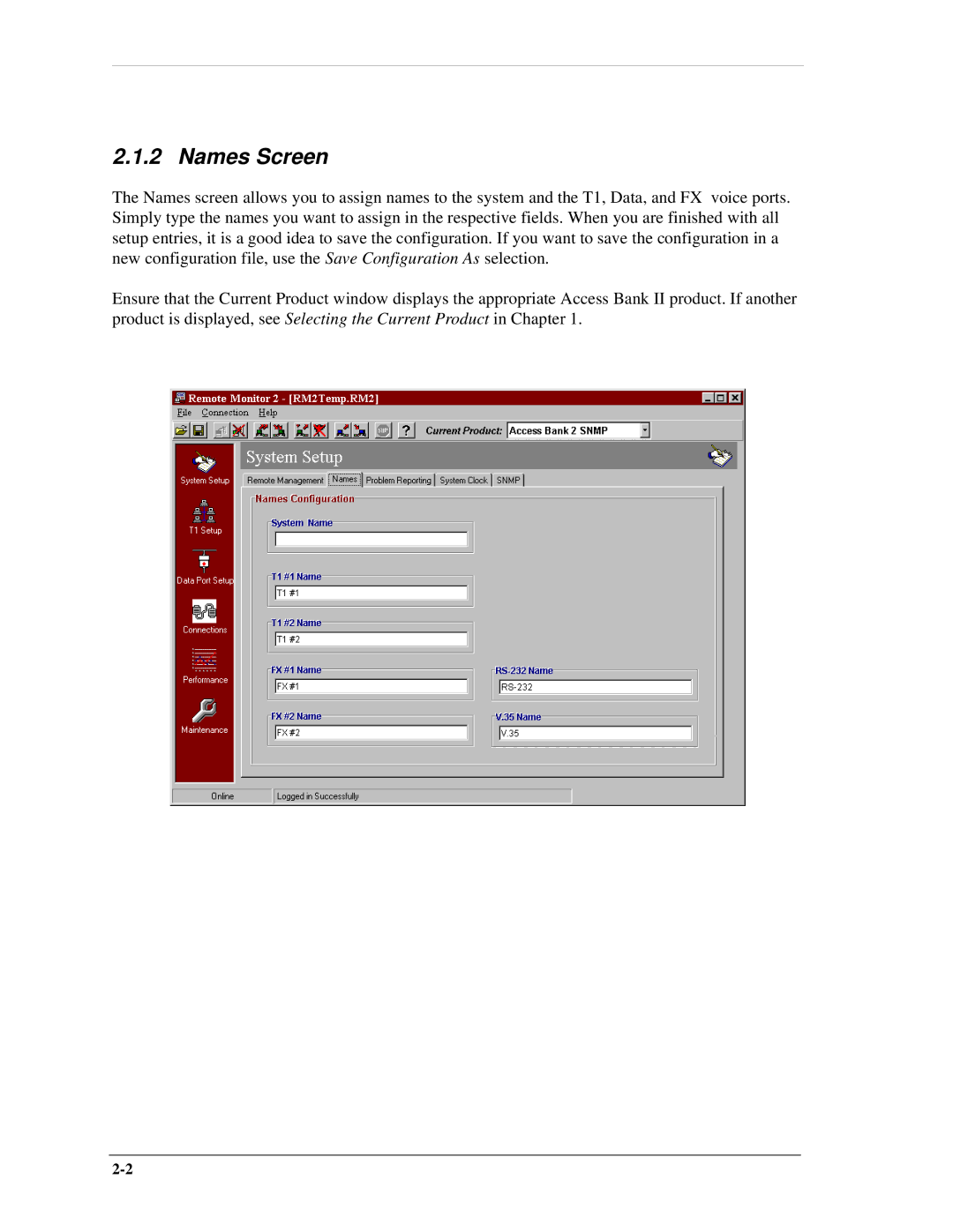 Carrier Access AB II manual Names Screen 