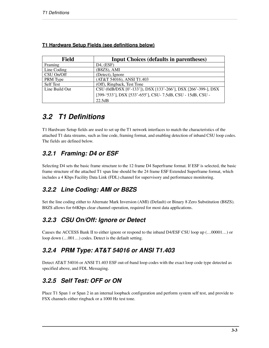 Carrier Access AB II manual T1 Definitions 