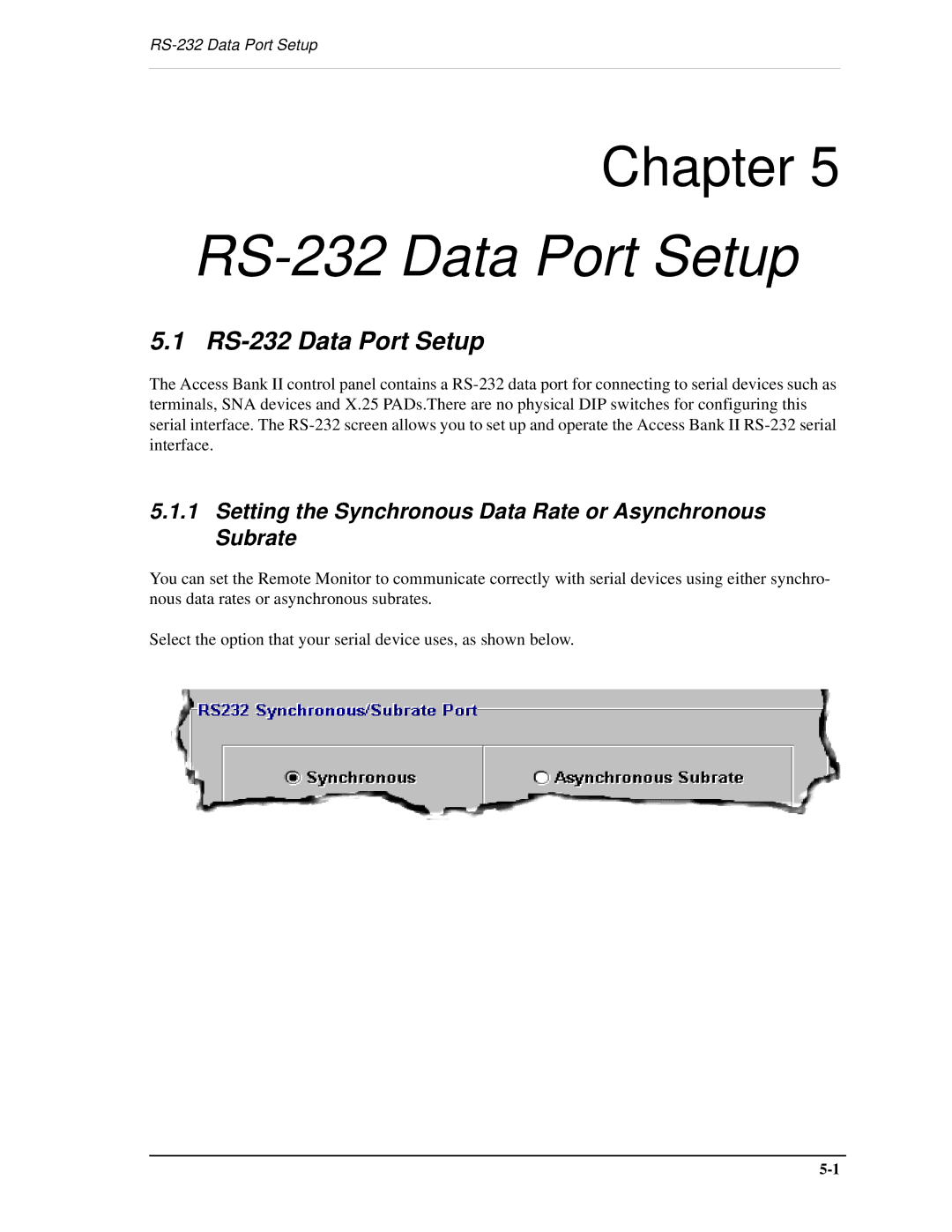 Carrier Access AB II manual RS-232 Data Port Setup, Setting the Synchronous Data Rate or Asynchronous Subrate 