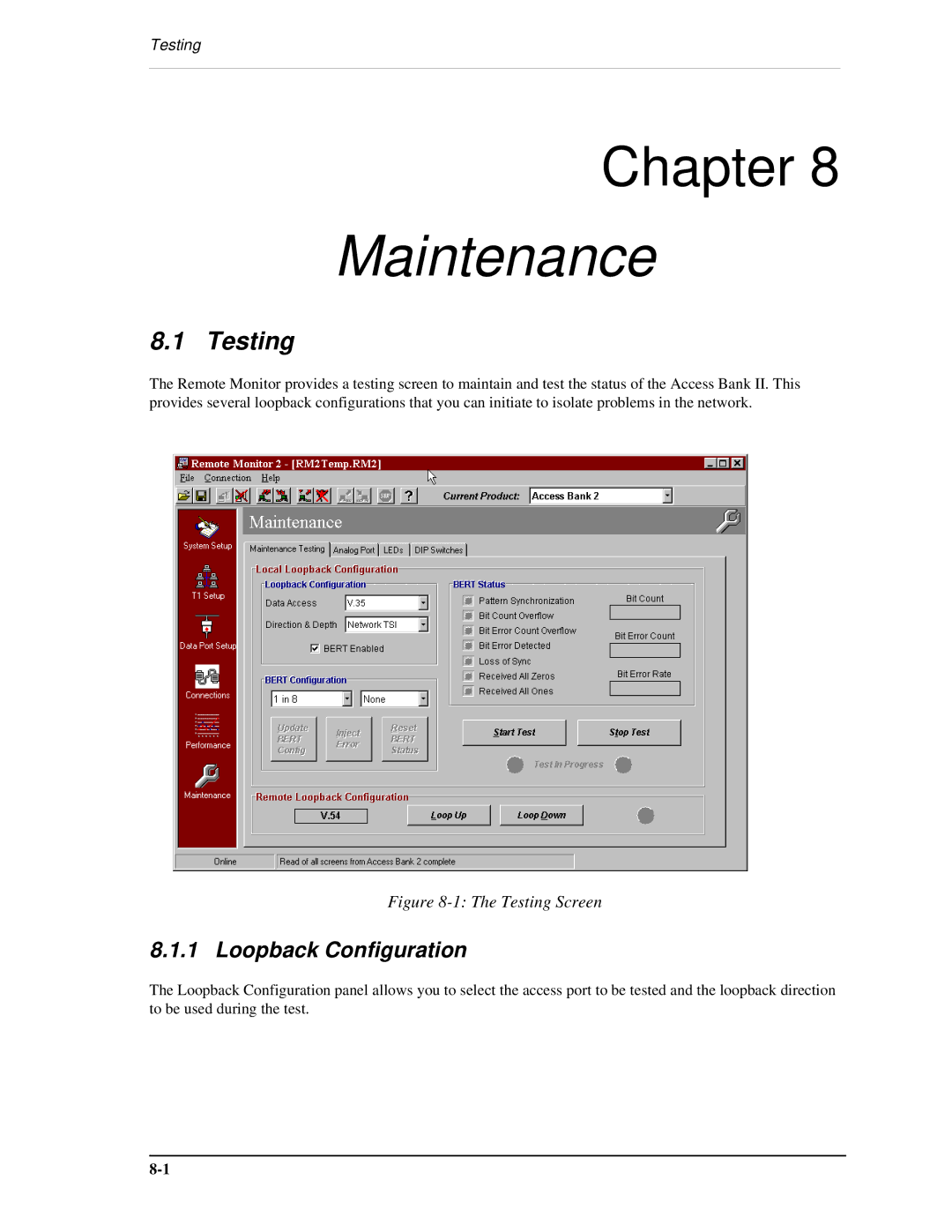 Carrier Access AB II manual Maintenance, Testing, Loopback Configuration 