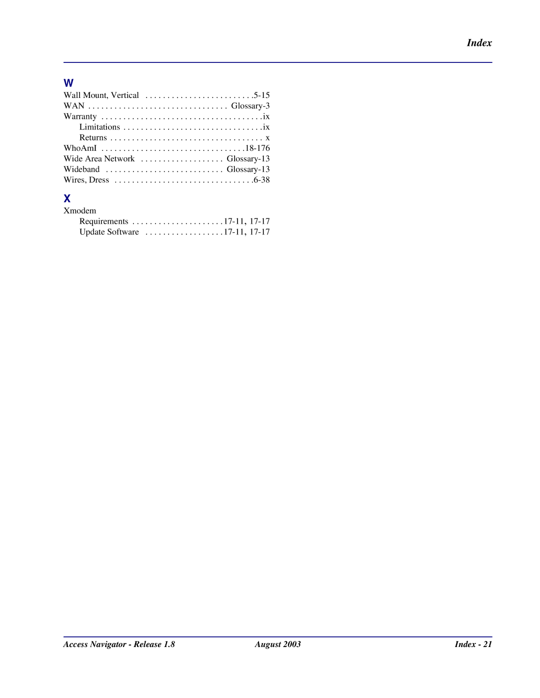 Carrier Access Access Navigator user manual Index 