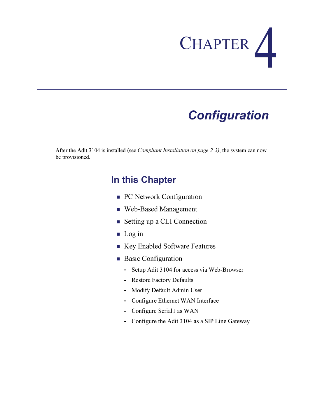 Carrier Access Adit 3104 user manual Configuration 