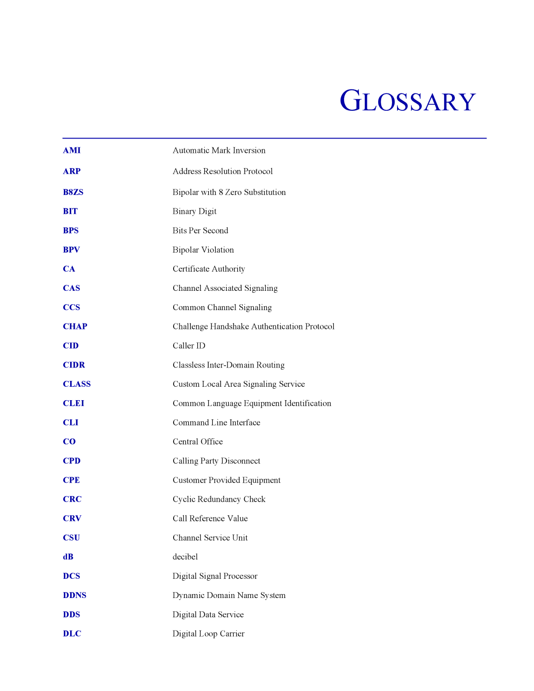 Carrier Access Adit 3104 user manual Glossary 