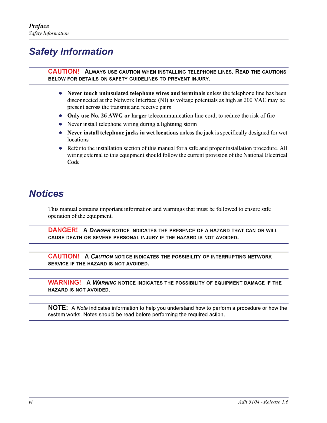 Carrier Access Adit 3104 user manual Safety Information 