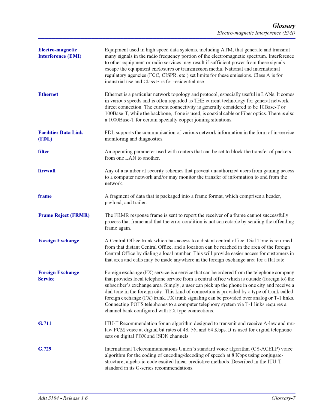 Carrier Access Adit 3104 user manual Fdl 