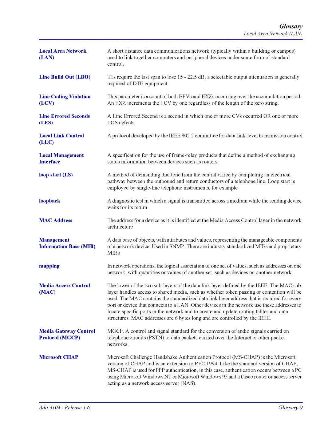 Carrier Access Adit 3104 user manual Lan 