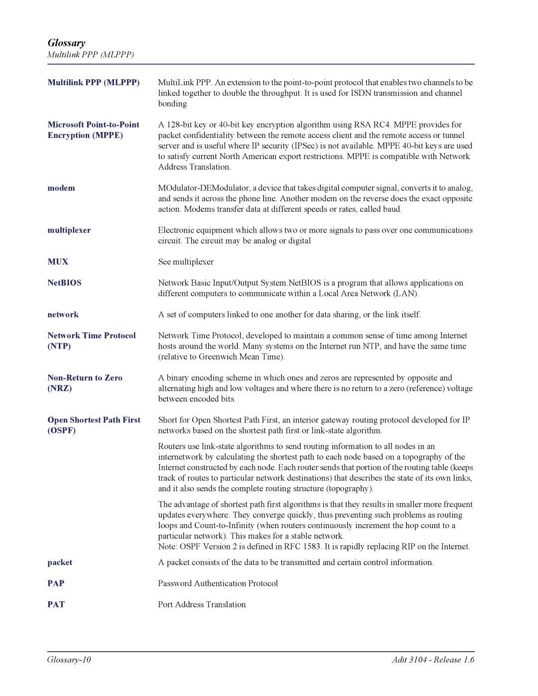 Carrier Access Adit 3104 user manual Pat 