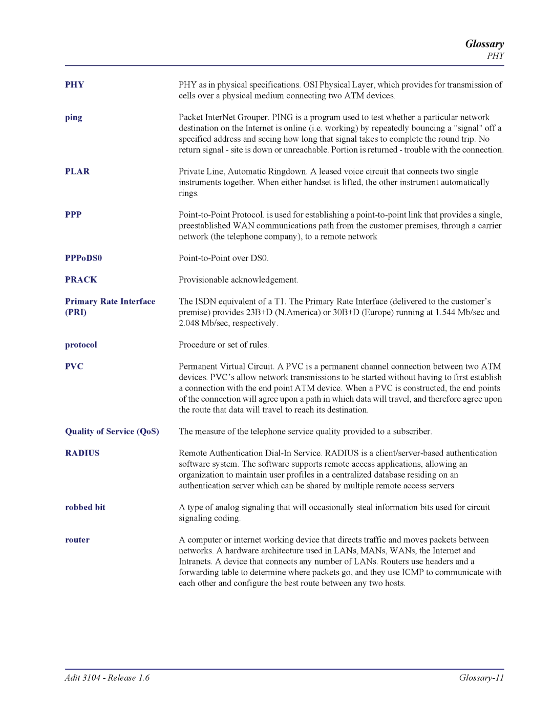 Carrier Access Adit 3104 user manual Phy 