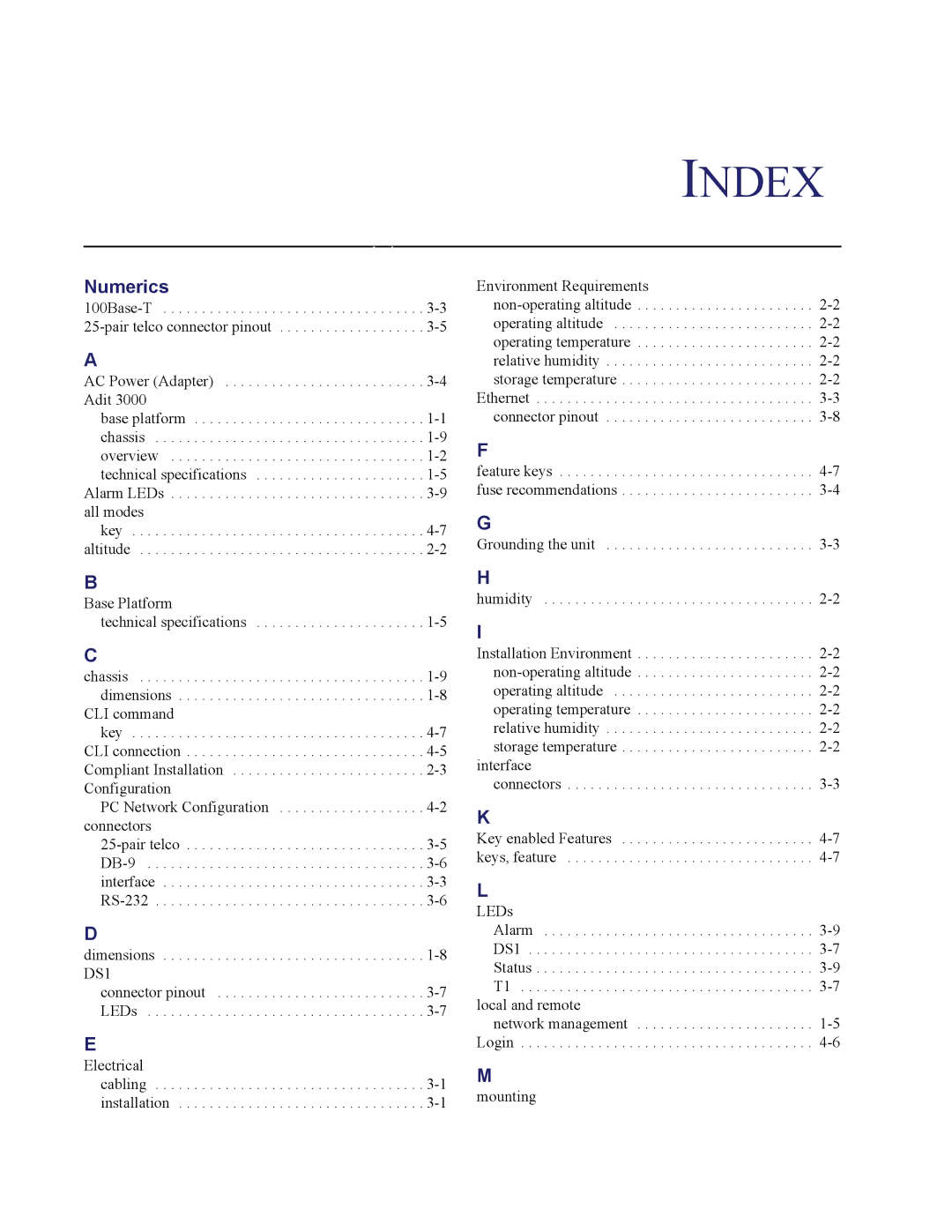 Carrier Access Adit 3104 user manual Index 