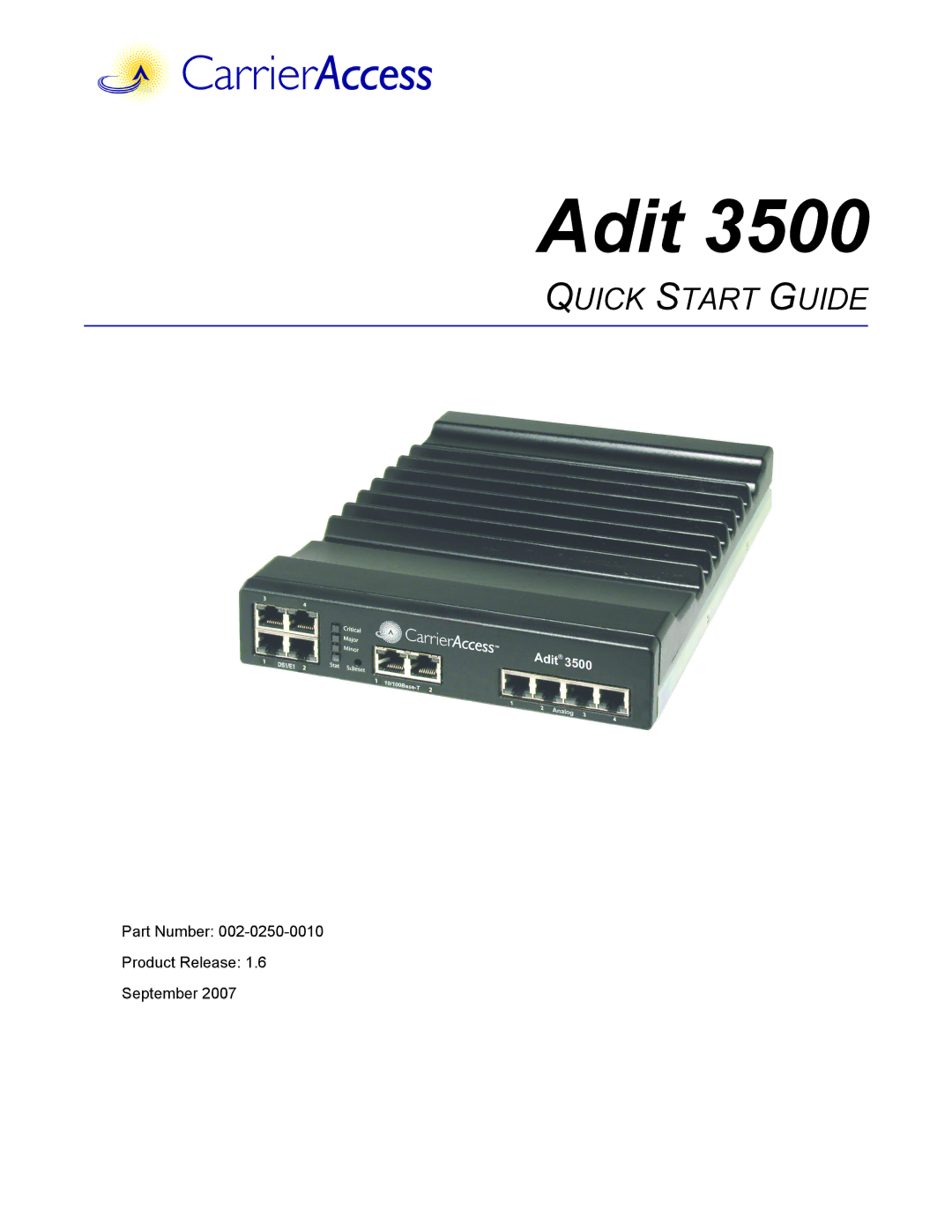 Carrier Access Adit 3500 quick start 