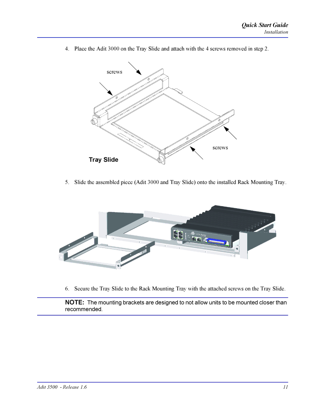 Carrier Access Adit 3500 quick start Tray Slide 