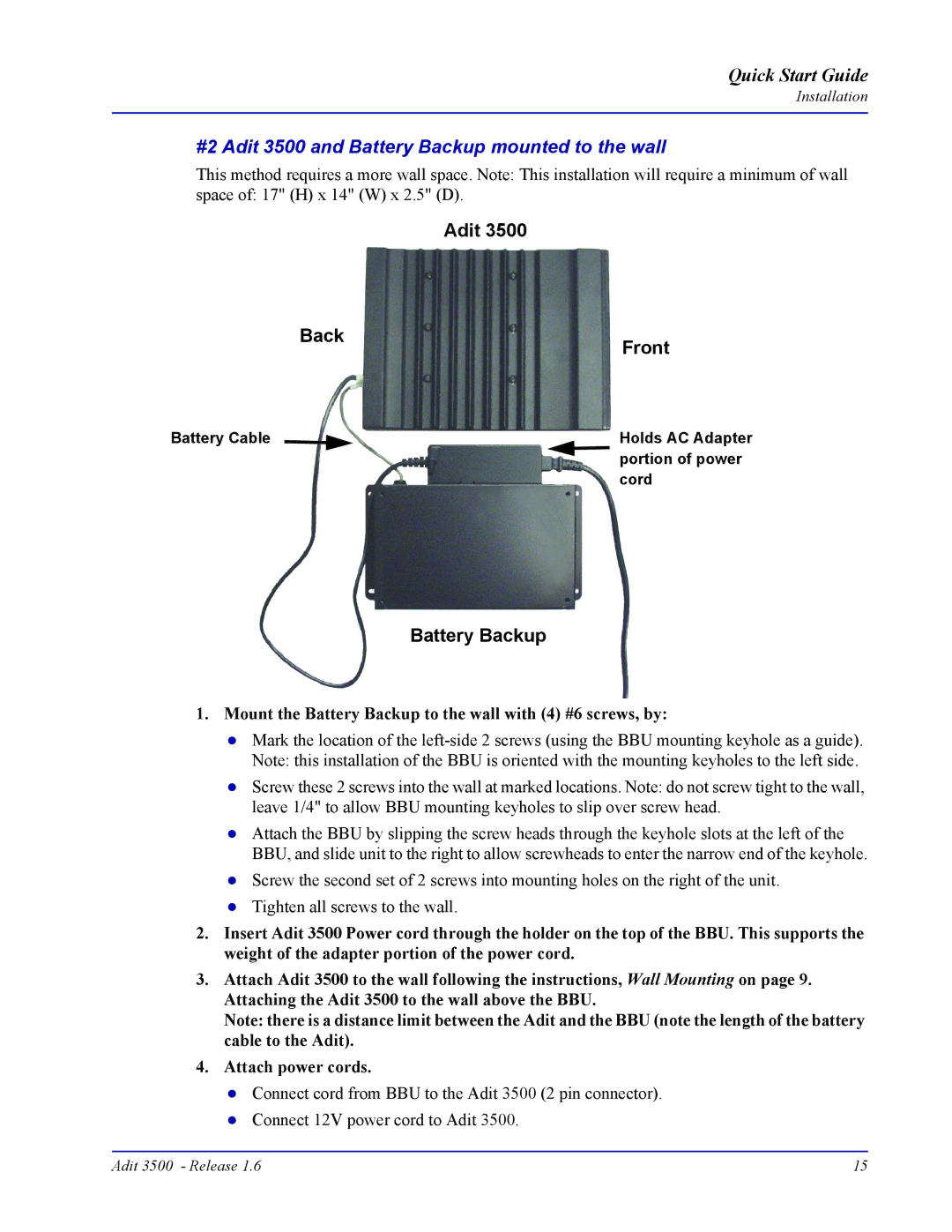 Carrier Access quick start #2 Adit 3500 and Battery Backup mounted to the wall 