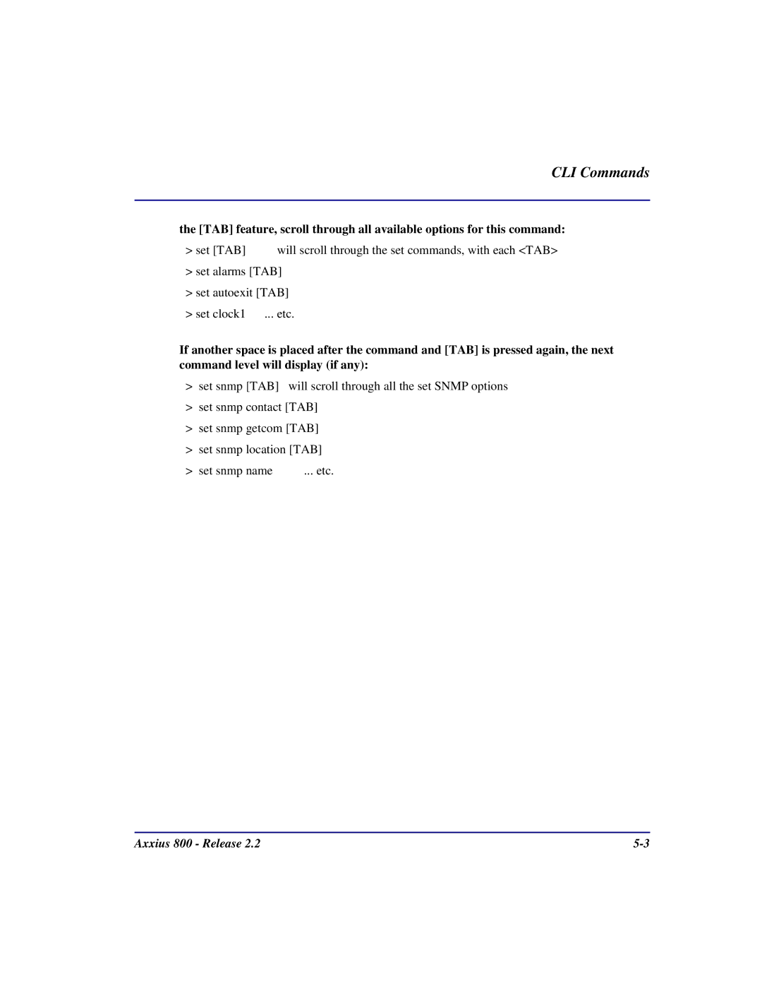 Carrier Access Axxius 800 user manual CLI Commands 