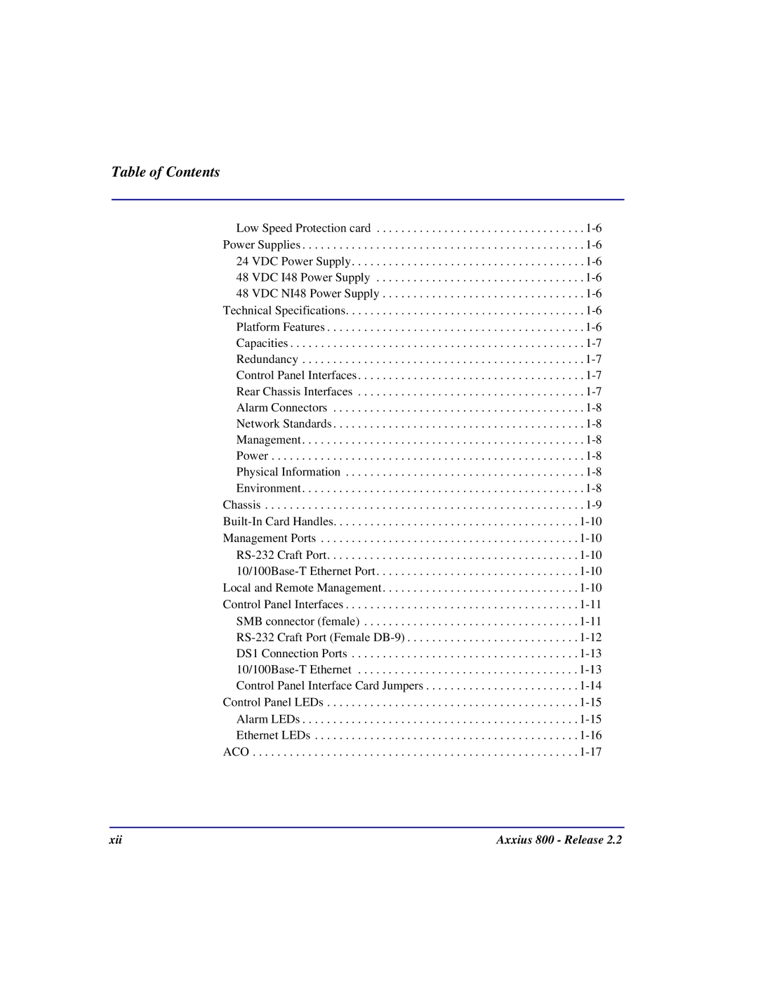 Carrier Access Axxius 800 user manual Table of Contents 