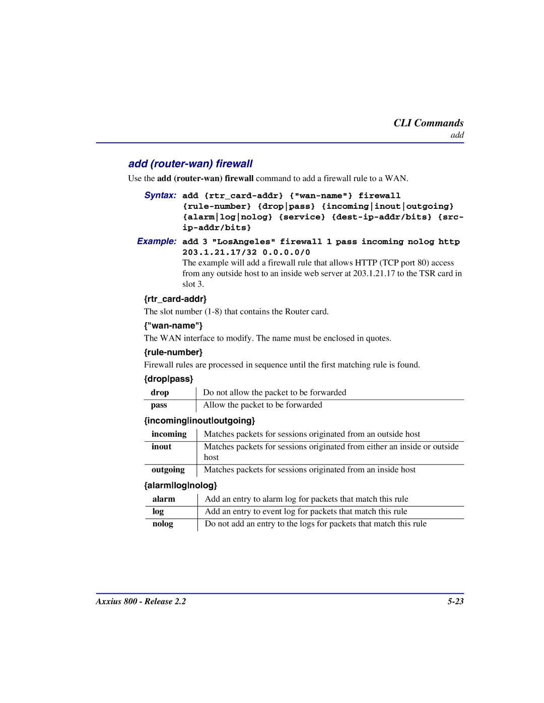 Carrier Access Axxius 800 user manual Add router-wan firewall 