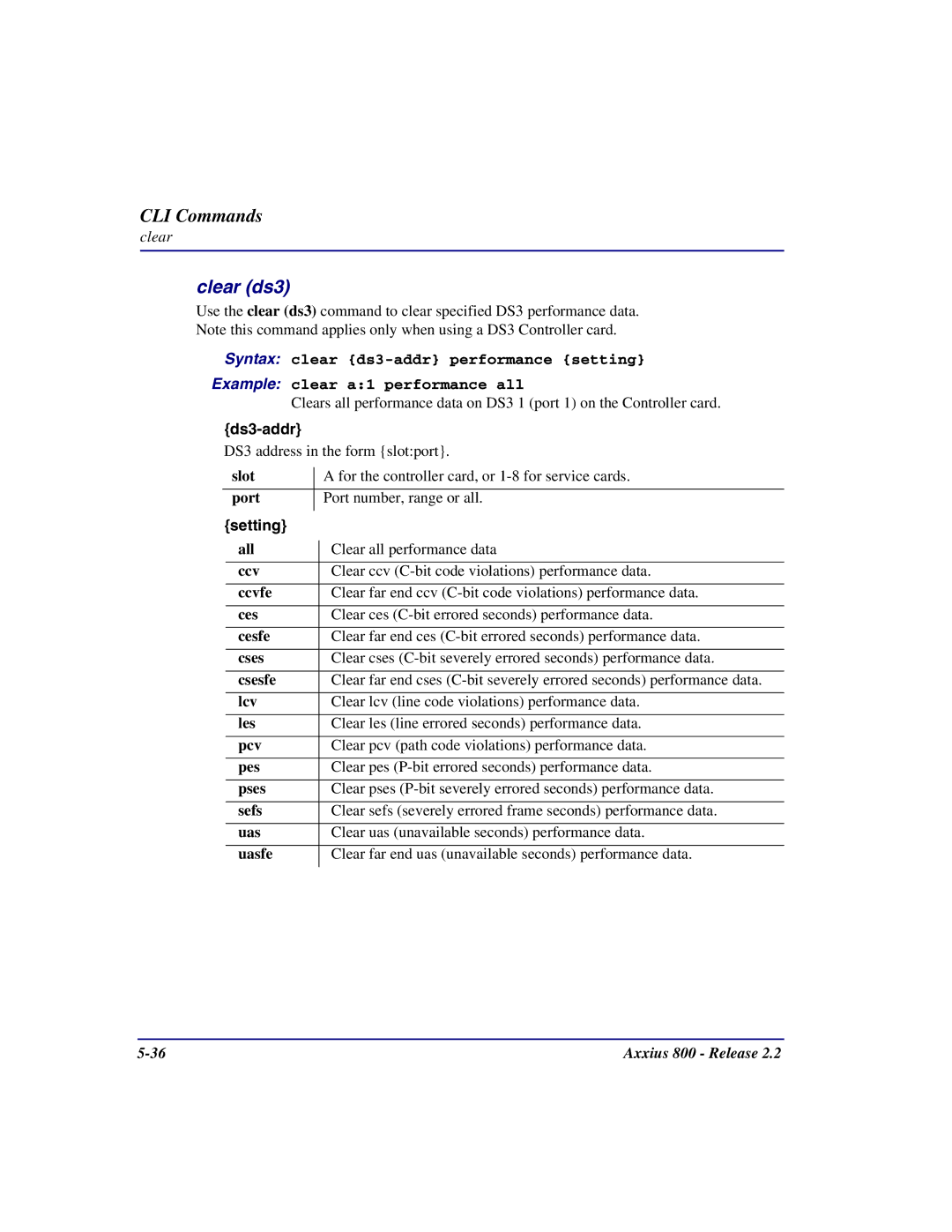 Carrier Access Axxius 800 user manual Clear ds3, Ds3-addr 