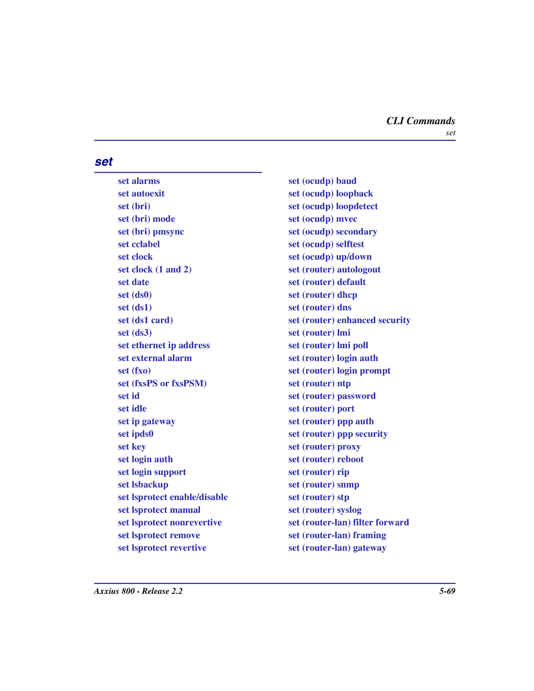 Carrier Access Axxius 800 user manual Set lsprotect revertive Set ocudp baud 