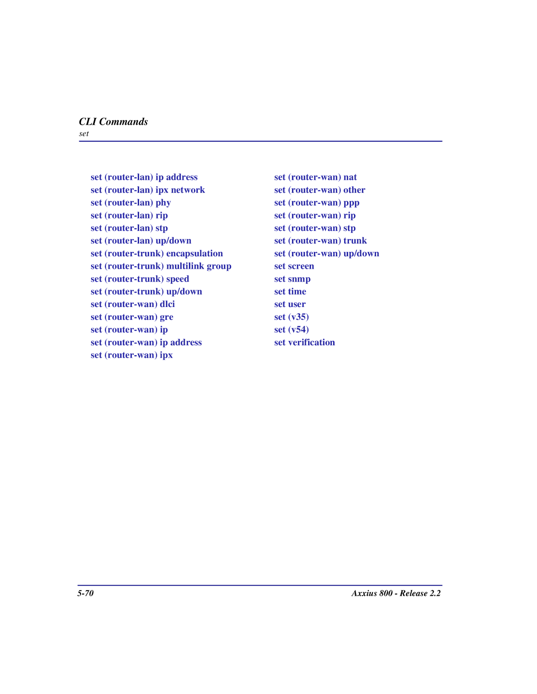 Carrier Access Axxius 800 user manual Set router- wan up/down 