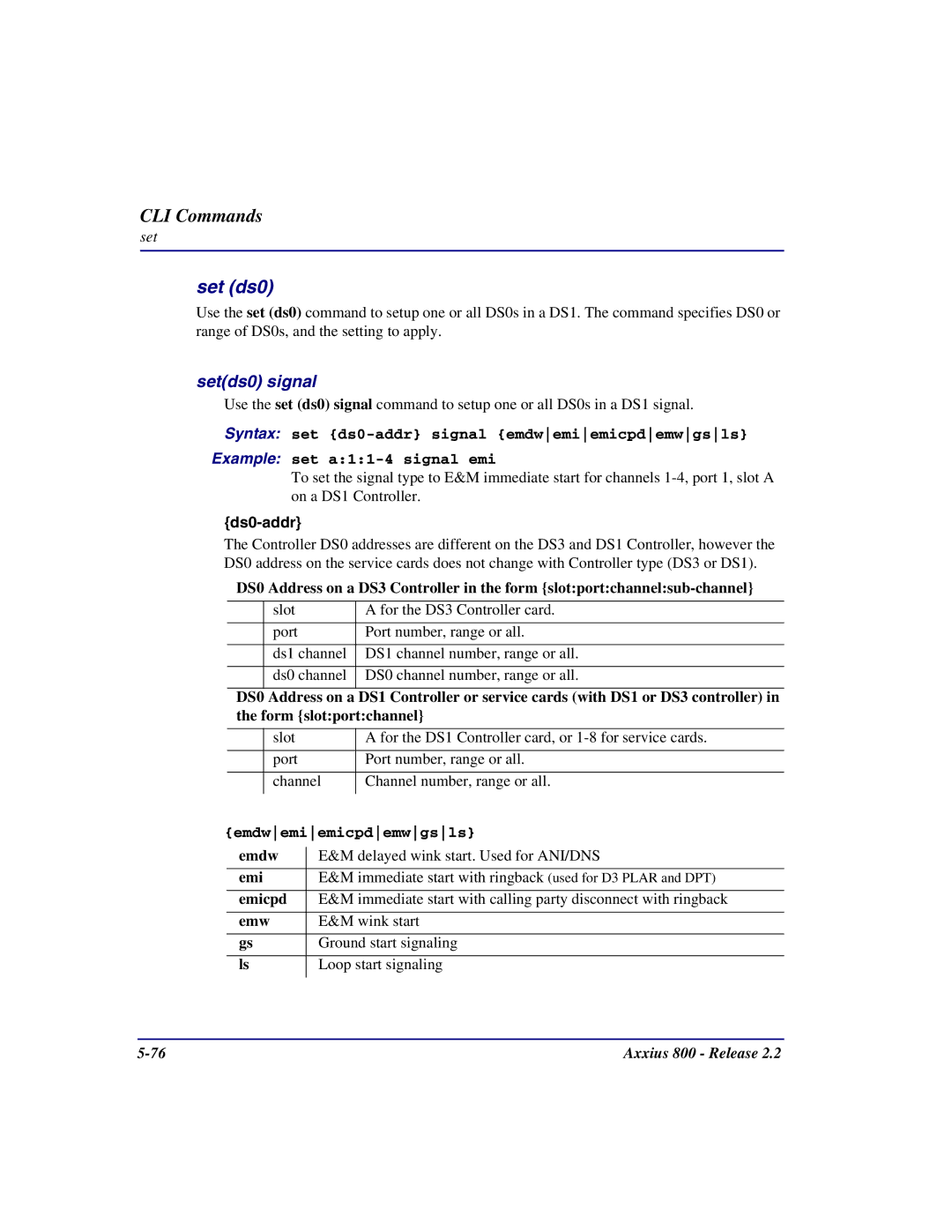 Carrier Access Axxius 800 user manual Set ds0, Setds0 signal, Ds0-addr 