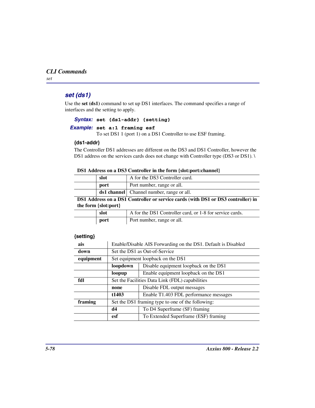 Carrier Access Axxius 800 user manual Set ds1 