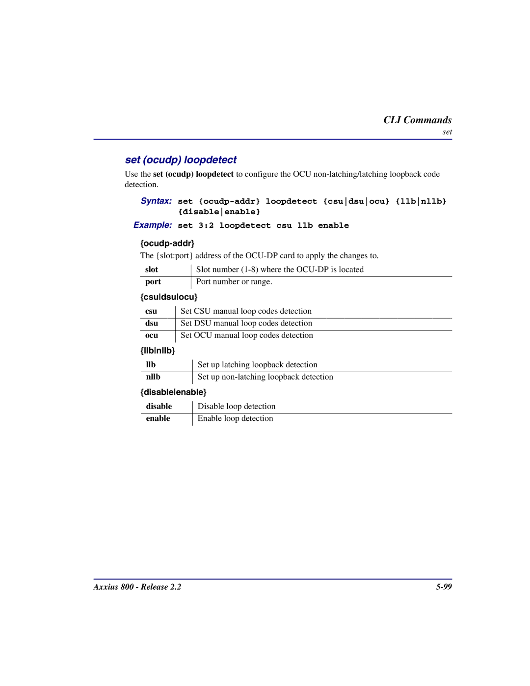 Carrier Access Axxius 800 user manual Set ocudp loopdetect, Csudsuocu, Llbnllb 